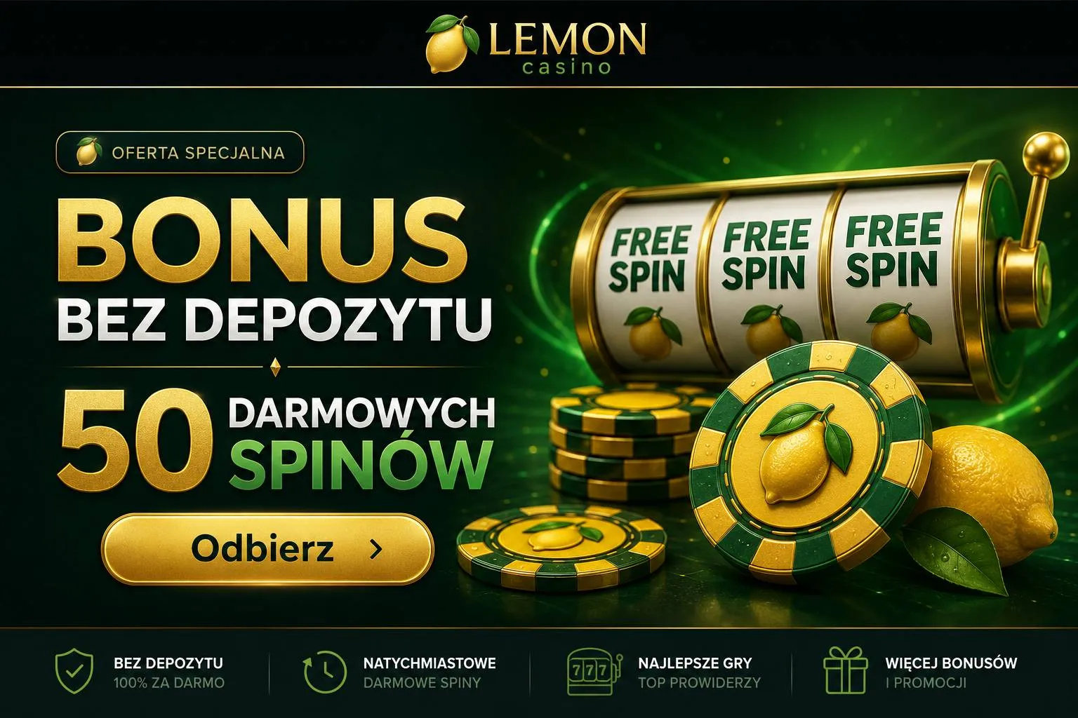 Lemon Casino kod promocyjny bez depozytu – darmowe spiny