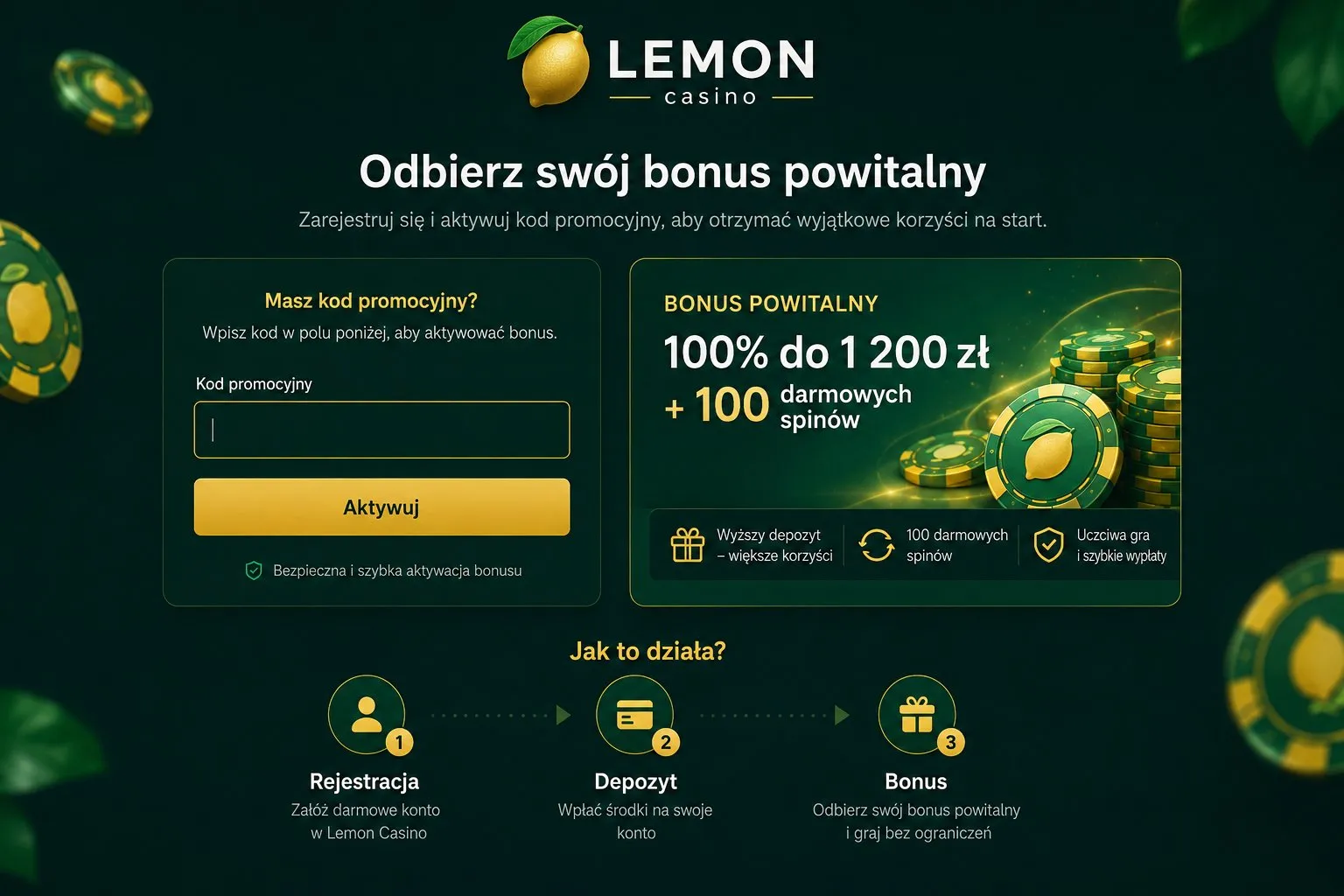Lemon Casino kod promocyjny bez depozytu – jak odebrać bonus